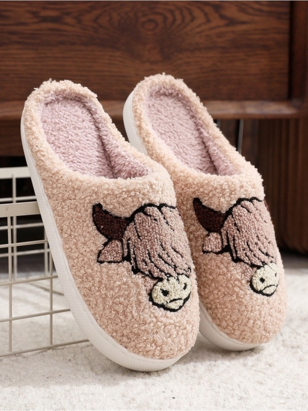 Cozy Western Plush Shearling Cow Slippers